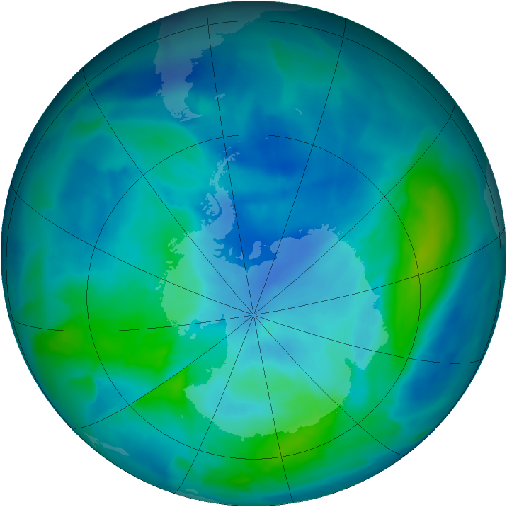 Antarctic ozone map for 16 March 2012